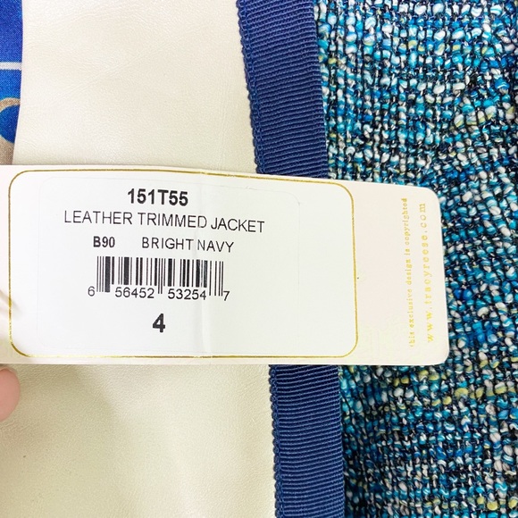 Tracy Reese Leather Trimmed Cropped Tweed Jacket in Bright Navy Size 4 NWT - Picture 10 of 12